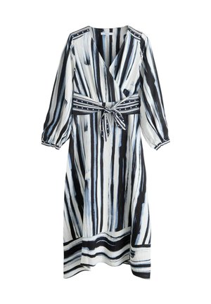 REGULAR FIT - V-NECK   WAIST LONG SLEEVE MIDI  - Dienas kleita - navy and ecru stripe