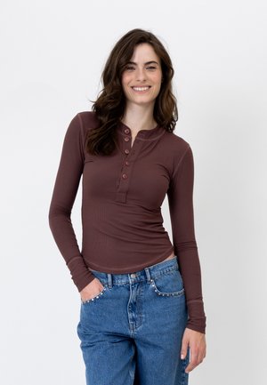 OH APRIL, MARIS SLIM FIT LONGSLEEVE - Μπλούζα με μακριά μανίκια - dark brown