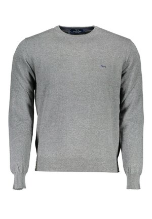 Maglione grigio realizzato in un materiale morbido. Presenta un collo rotondo, maniche lunghe e aperture laterali. Piccolo logo decorativo sul petto.