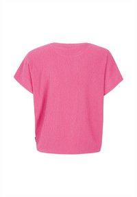 T-shirt rosa a maniche corte con un motivo testurizzato e un fit rilassato. Presenta un collo rotondo e un orlo curvo per un comfort aggiuntivo.