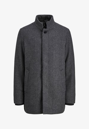 Hall hallharketriibuline mantel seisev krae, eesmiselt nööpidega kinnitatav, kahe küljetaskuga ning siledalt vooderdatud, mis lisab soojust.