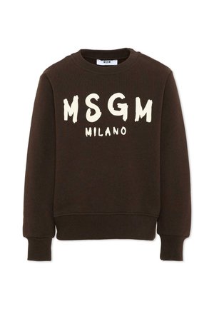 Ciemnobrązowa bluza z długim rękawem z białym logo MSGM Milano nadrukowanym na piersi, ściągaczami przy mankietach i okrągłym dekoltem.