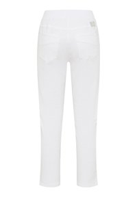 Witte katoenen broeken met een elastische tailleband, middelhoge pasvorm, vijf-pocket stijl en een gladde textuurafwerking.