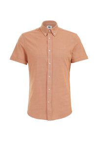 Košile na krátký rukáv v jemném broskvovém odstínu, z bavlněné směsi. Disponuje špičatým límcem, předními knoflíky a decentně vyšitým logem.