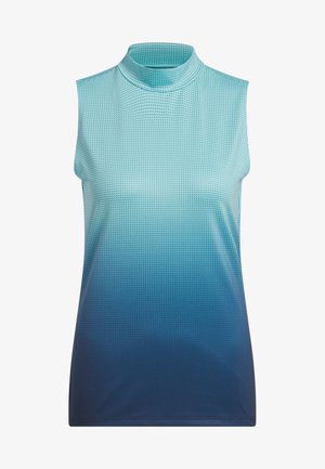 Top leggero senza maniche con colletto alto. Design sfumato che va dal turchese chiaro al blu scuro con una superficie testurizzata e perforata.