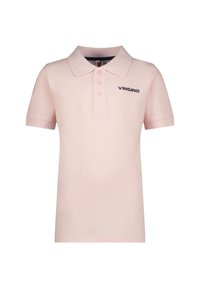 Polo shirt rosa chiaro con colletto classico, chiusura a tre bottoni e logo nero "VINGINO" sul lato sinistro del petto. Tessuto morbido e strutturato.