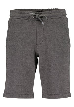Mørkegrå strikkede shorts med elastisk taljebånd og bundet snøre, med sidelommer og lige kant.