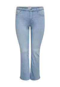 Τζιν παντελόνι σε ανοιχτό μπλε χρώμα με ψηλό μέσο, κλείσιμο με κουμπί και φερμουάρ, τσέπες μπροστά και πίσω, και ελαφρώς φαρδιές μπατζάκια.