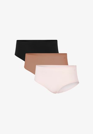 Zwarte sportbeha en hoog uitgesneden bikini-onderdeel gemaakt van glad, rekbaar materiaal. Voorzien van een subtiel gouden logo op de beha.