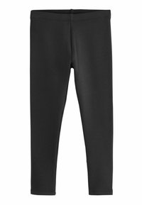 Schwarze Leggings aus dehnbarem Stoff, mit einer glatten Textur und einer körperbetonten Passform, elastischem Bund und ohne sichtbare Nähte.
