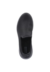 Schwarzer Slipper mit einem strukturierten Mesh-Obermaterial, abgerundeter Zehenpartie und flexibler Sohle. Verfügt über ein Logo auf der Innensohle und minimalen Nähten.
