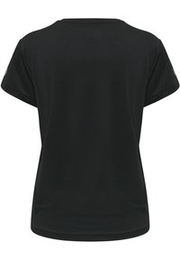 Schwarzes T-Shirt mit kurzen Ärmeln, rundem Halsausschnitt und lässiger Passform, aus glattem Stoff ohne sichtbare Muster oder Akzente.