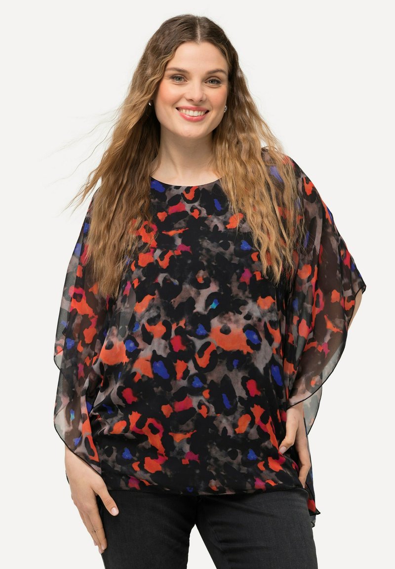 Ulla Popken LEOPARD LAYERED - Poncho - black