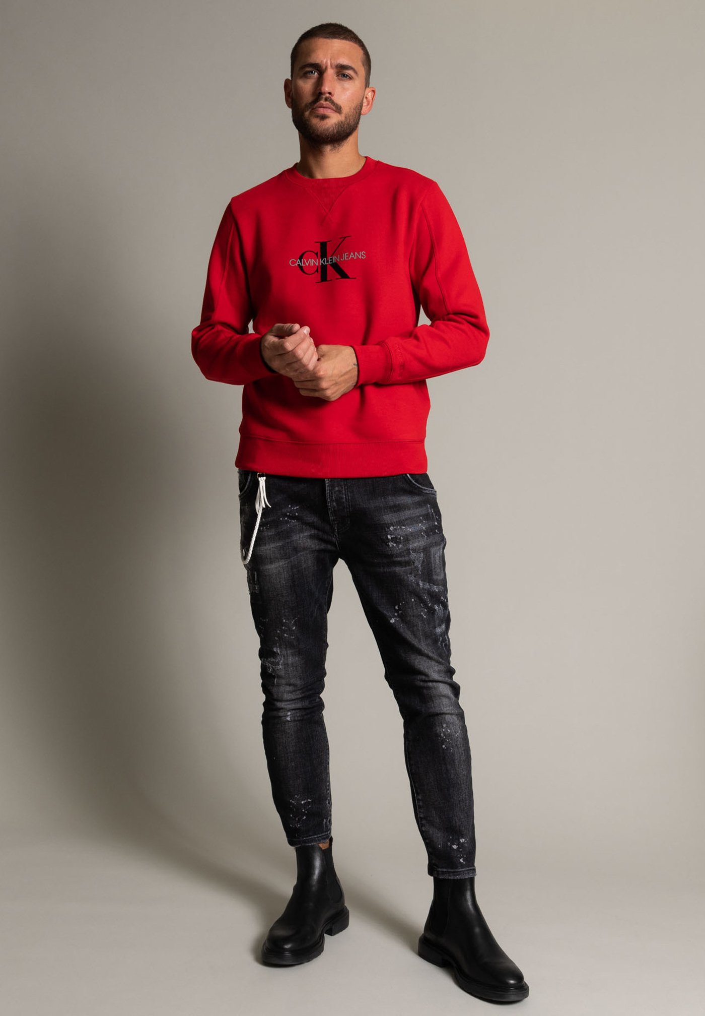 Calvin Klein Jeans ARCHIVAL MONOGRAM FLOCK CN - Sudadera - red/rojo -  Zalando.es
