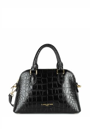 Borsa in pelle nera con goffratura a forma di coccodrillo, dotata di doppio manico, hardware dorato e tracolla rimovibile. Presenta il logo del brand sulla parte anteriore.