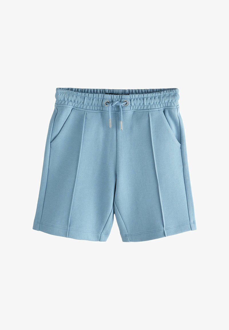 Lichtblauwe shorts van gestructureerde stof met een elastische tailleband, een trekkoordsluiting en twee voorzakken. Comfortabele, relaxte fit.