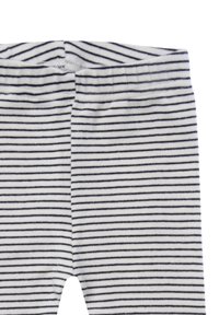 Striped leggings featuring a soft cotton blend with a white base and navy blue horizontal stripes, elastic waistband for comfort.