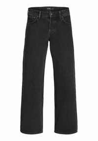 Svarta jeans med vida ben i denim, med fem fickor, knapp- och dragkedjestängning samt kontrasterande sömmar längs sömmarna.