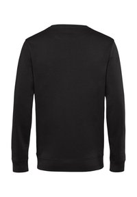 Černá mikina, směs bavlny, kulatý výstřih, dlouhé rukávy, žebrované manžety a lem. Hladká textura, jednobarevný design, bez viditelných log nebo vzorů.