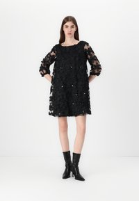 VILA VIFLORA BOATNECK SHORT DRESS - Φόρεμα ημέρας - black beauty