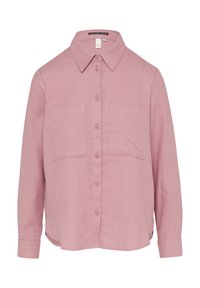 Roze overhemd met knopen, gemaakt van lichtgewicht stof, met een klassieke kraag, twee borstzakken en lange mouwen met knoopmanchetten.