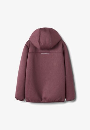 Tamsiai raudonas su gobtuvu švarkas su tekstūruota medžiaga, elastingomis rankovėmis ir atspindinčia juosta nugaros dalyje. Turi laisvą siluetą ir minkštą audinį.