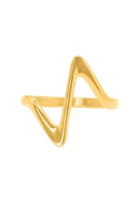 Verstellbarer Ring in Goldoptik mit einem Zickzackdesign, glatter Oberfläche und offener Band. Modern geometrische Form mit klaren Linien.