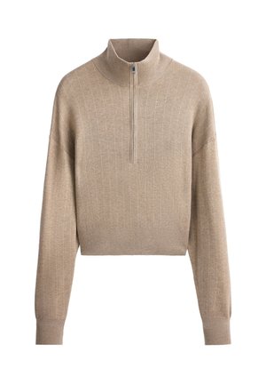 OYSHO, PINSTRIPE HALF-ZIP KNIT JUMPER - Pullover - dark nougat