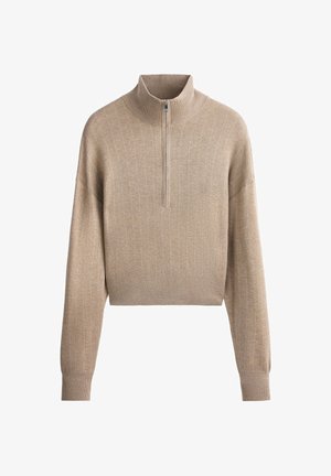 OYSHO, PINSTRIPE HALF-ZIP KNIT JUMPER - Pullover - dark nougat