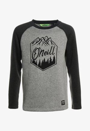 Szara koszula z długim rękawem z czarnymi raglanowymi rękawami, z grafiką gór i napisem „O’Neill” w czerni. Miękki, teksturowany materiał.