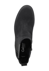Stivale alla caviglia in suede nero con pannello laterale elasticizzato, cerniera, linguetta e marchio Gabor Comfort all'interno della soletta.