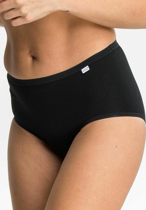 Black high-waisted underwear made of soft cotton. Features a smooth waistband and subtle logo tag on the side.