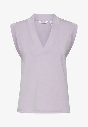 Light purple sleeveless top with a V-neckline, made from soft fabric. Features a relaxed fit and minimal stitching detail.