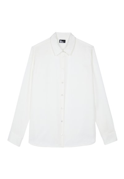 Witte langemouwen shirt van gladde stof, met een klassieke kraag, knoopsluiting aan de voorkant en manchetten met een rechte zoom.
