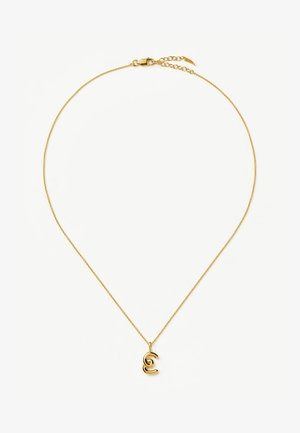 Λεπτό κολιέ αλυσίδας από χρυσό με μικρό χρυσό μενταγιόν σε σχήμα σπείρας και κούμπωμα με κλιπ σε σχήμα αστακού και προέκταση αλυσίδας.