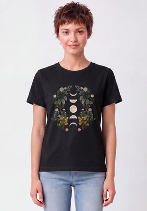 watapparel, MOONPHASES & FLOWERS - T-shirt print - black