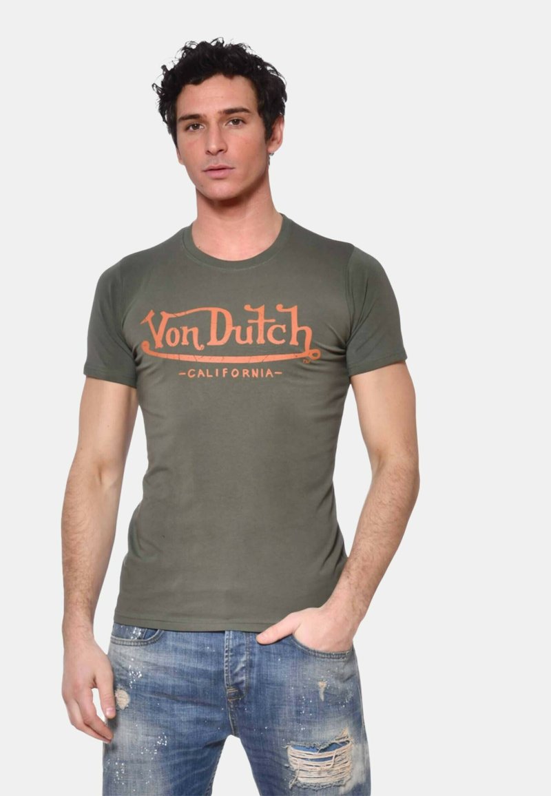Camiseta Von Dutch Life Slim Fit - Verde Kaki Naranja Para Hombre