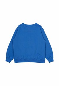 Blå crewneck sweatshirt med långa ärmar, ribbade manschetter och nederkant. Mjuk textur med synliga sömnadsdetaljer. Enkelt mönster, inga tryck.