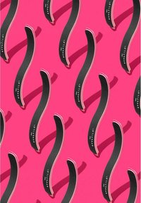 Black curved nail files with white branding, set against a bright pink background, creating a repetitive wavy pattern.