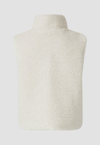 Wollweste ohne Ärmel in Off-White, mit hohem Kragen, weicher Textur und einer einfachen, kastigen Form ohne sichtbare Nähte.