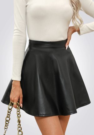 LEATHER HIGH WAIST A LINE MINI SKIRT - Gonna a campana - schwarz