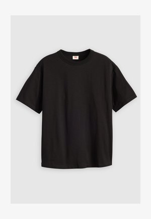Black cotton t-shirt with short sleeves, crew neckline, and a relaxed fit. Smooth texture, no patterns or additional hardware.