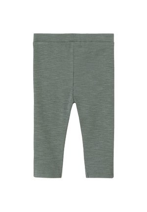 Gerippte Leggings in einem gedämpften Grünton. Verfügt über eine weiche Textur, einen dehnbaren Bund und ein design in voller Länge. Keine sichtbaren Nähte oder Muster.