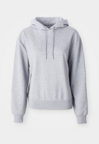 Sweat à capuche gris clair à manches longues, poche avant et logo "cK" subtil brodé sur la poitrine gauche.