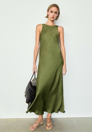 Massimo Dutti LONG FLOWING SATIN DRESS - Maxikleid - mottled dark green