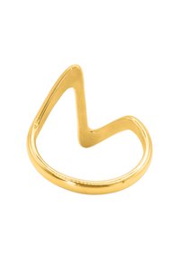 Goldring mit einem abstrakten, gezackten Design. Verfügt über eine glatte, polierte Oberfläche und ein dünnes, rundes Band. Keine zusätzlichen Verzierungen.