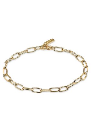 Delikat guldarmbånd med forlæns ovale led og en lille rektangulær låsetag indgraveret med "LETTE".