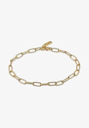 Fijn gouden armband met langgerekte ovale schakels en een klein rechthoekig sluitingstalletje gegraveerd met "LETTE".