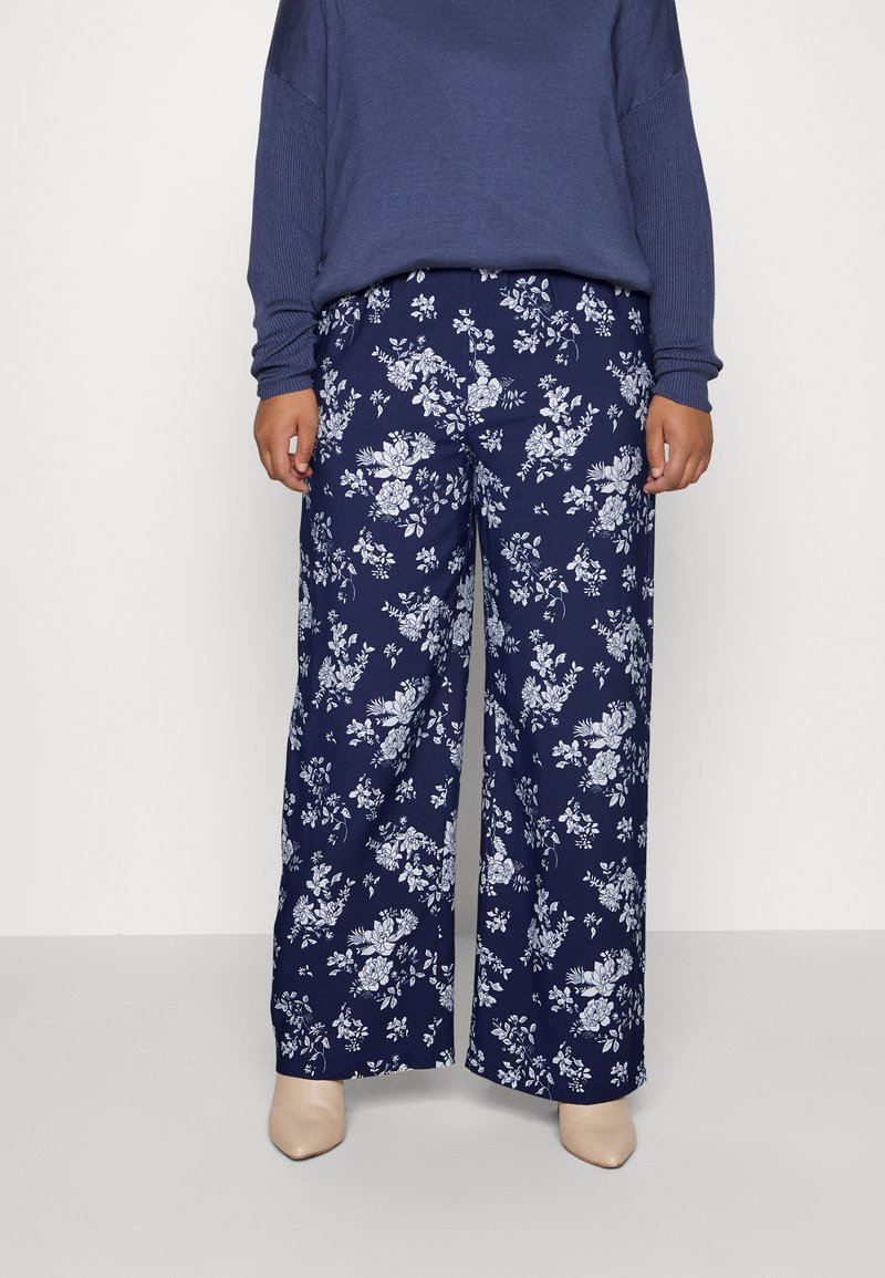 Anna Field Curvy WIDE LEG PANT - Παντελόνι - dark blue/off-white
