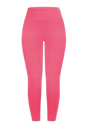Hoch taillierte Leggings in einfarbigem Pink, gefertigt aus elastischem, glattem Stoff. Verfügt über ein nahtloses Design mit einem bequemen Bund.